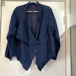 Blanque Blue Linen Blend Jacket Cardigan Lightweight Blazer Asymmetrical Button
